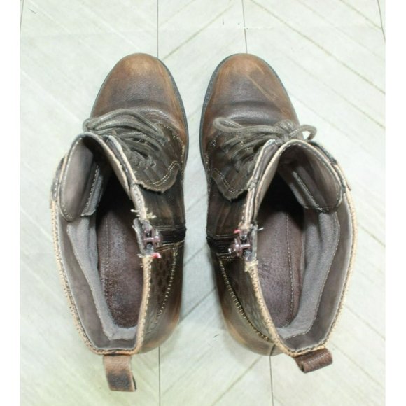 Earth Missoula Brown Leather Lace Up Side Zip Ankle Heeled Booties 8.5 B - Picture 7 of 9